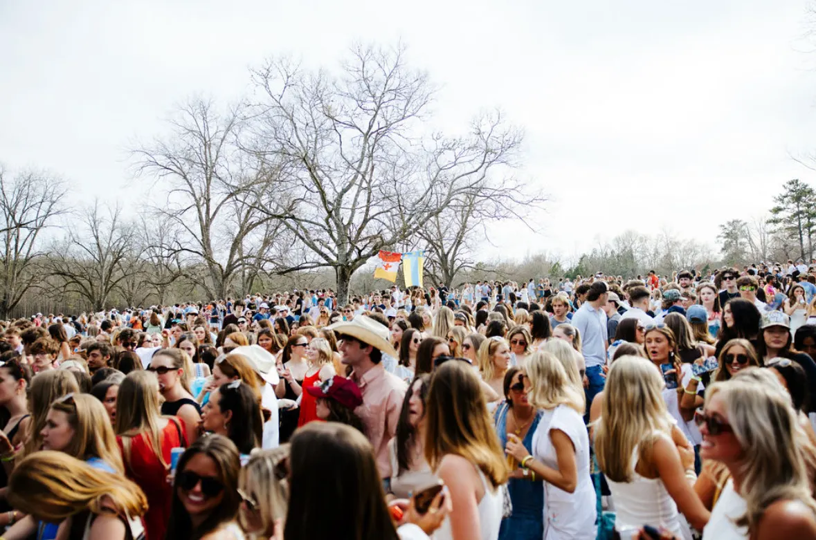 Festival-goers gathered across the farm field